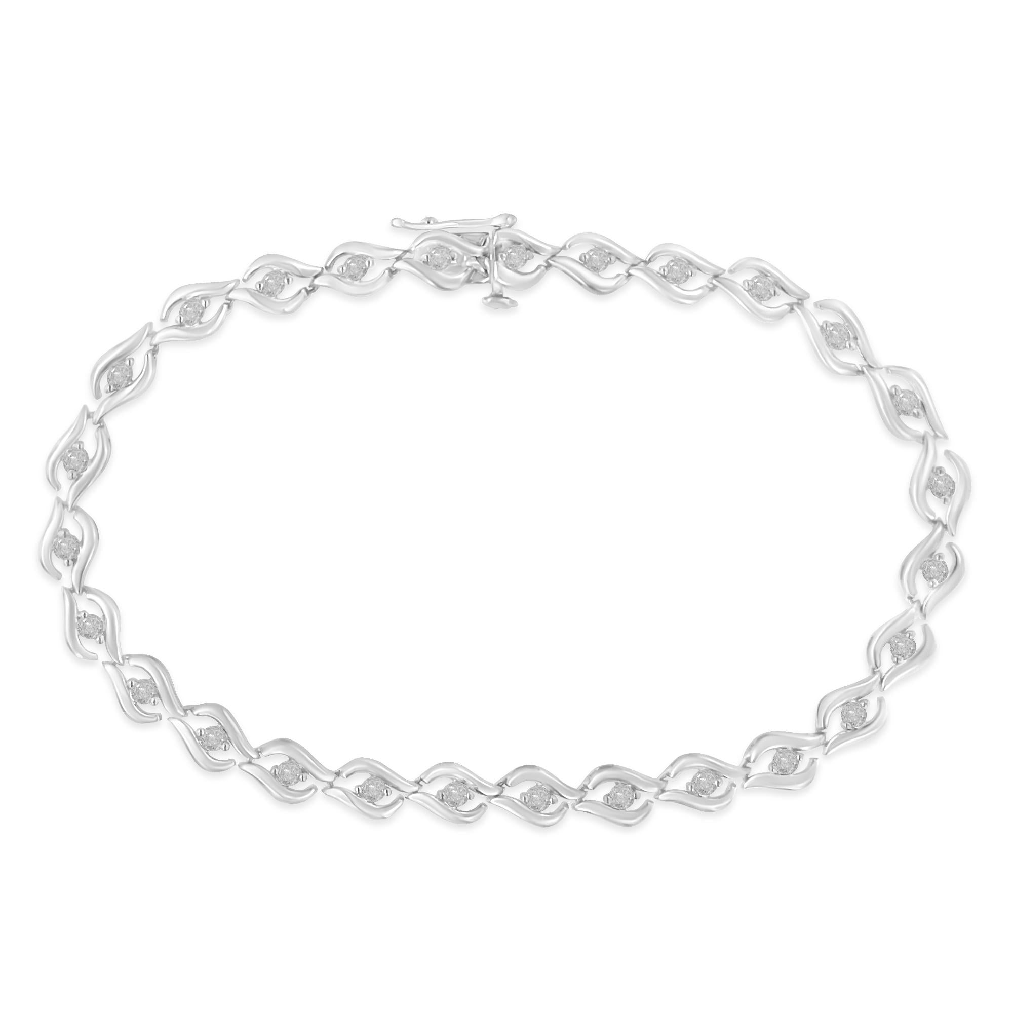 .925 Sterling Silver 1/2 Cttw Rose Cut Diamond Almond Shape Link Tennis Bracelet (i-j Color, I3 Clarity) - 7” 