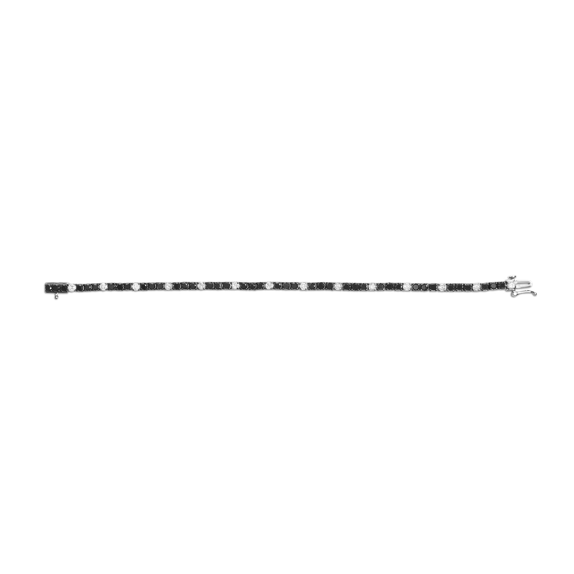 .925 Sterling Silver Black and White Diamond Tennis Bracelet (I-J Color, I2-I3 Clarity) - 7.25" Inches