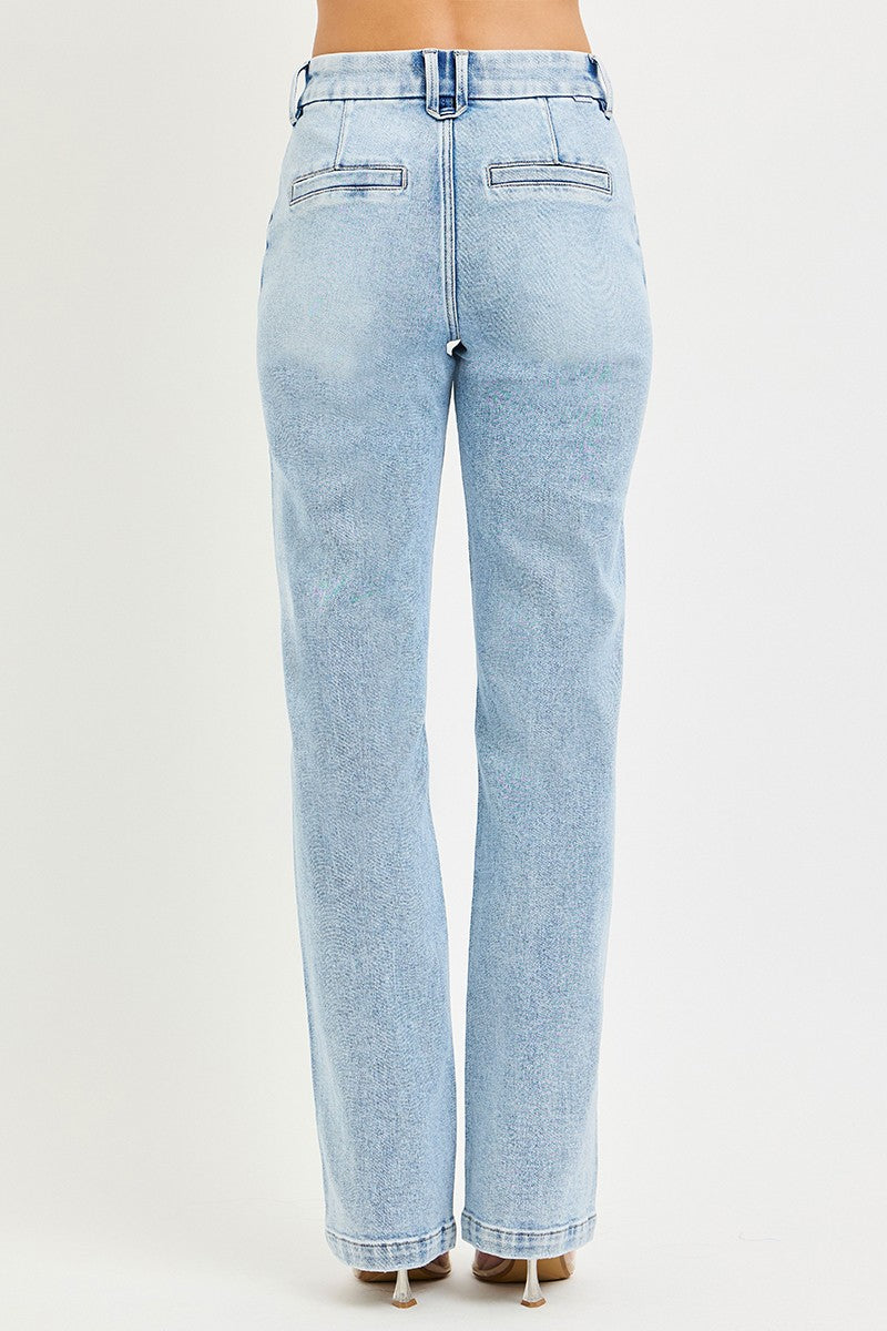 Risen Tummy Control High Rise Straight Pin Tuck Jeans