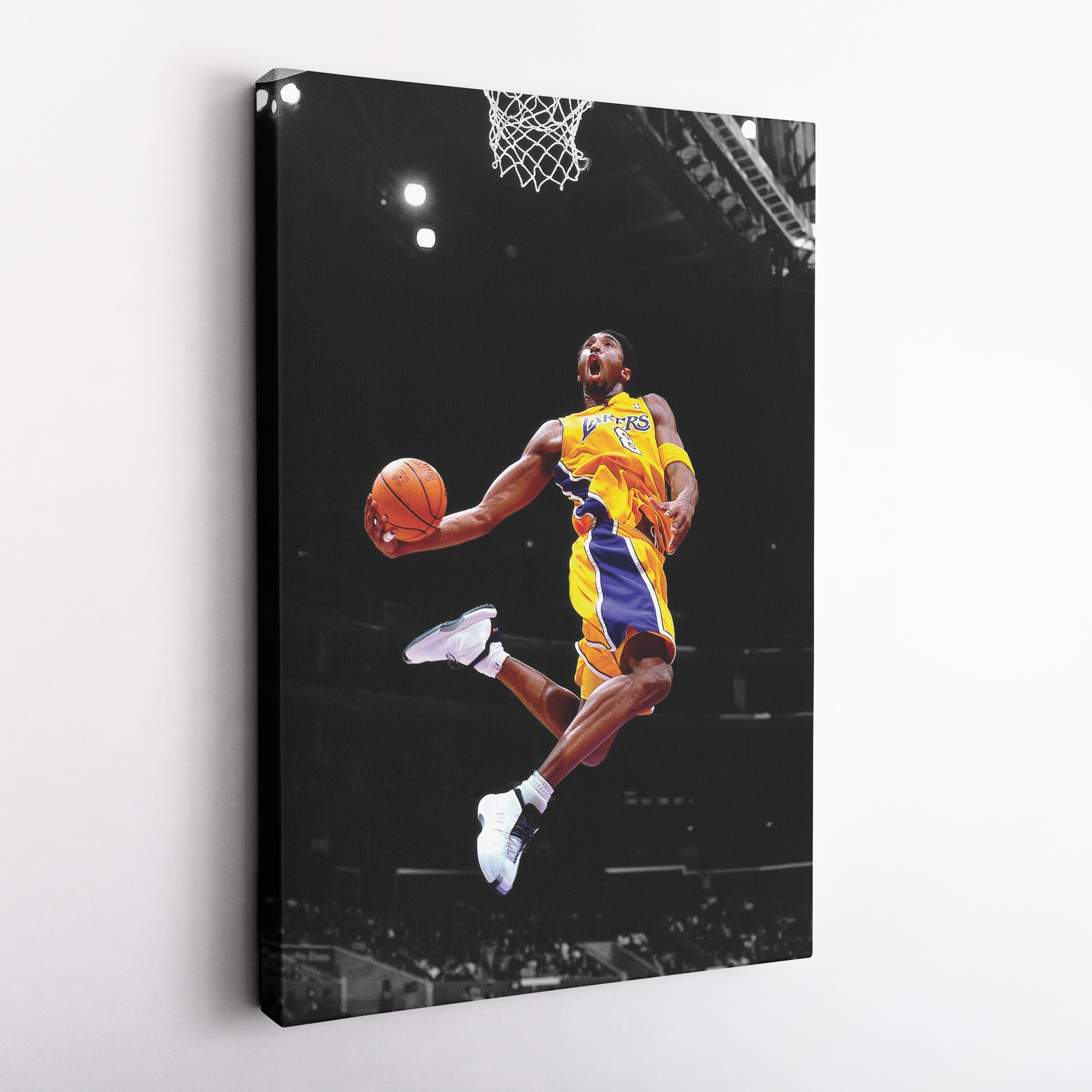 Kobe Bryant Lakers Flying Dunk Canvas Wall Art Decor - Nba Action Art