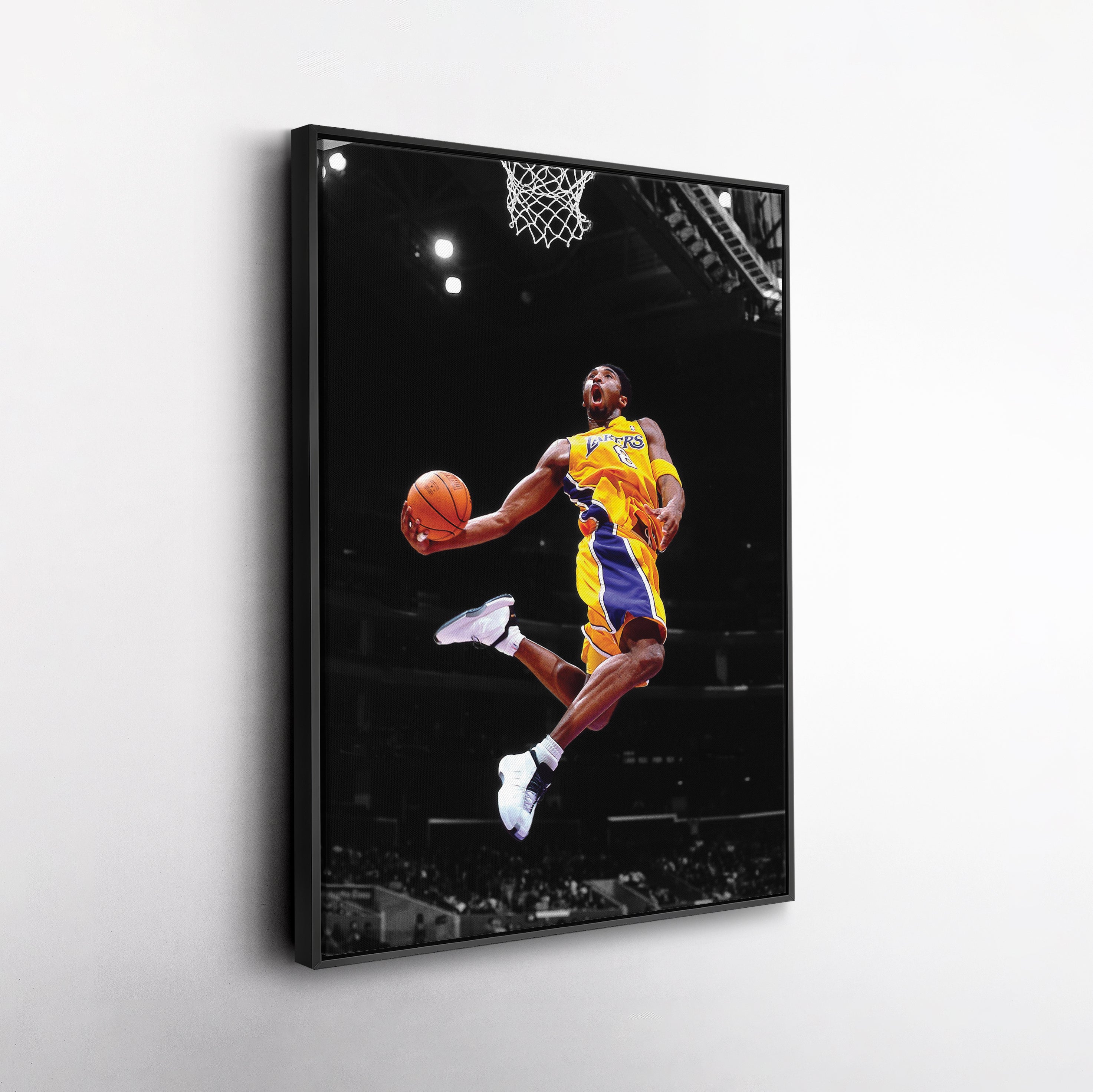 Kobe Bryant Lakers Flying Dunk Canvas Wall Art Decor - Nba Action Art