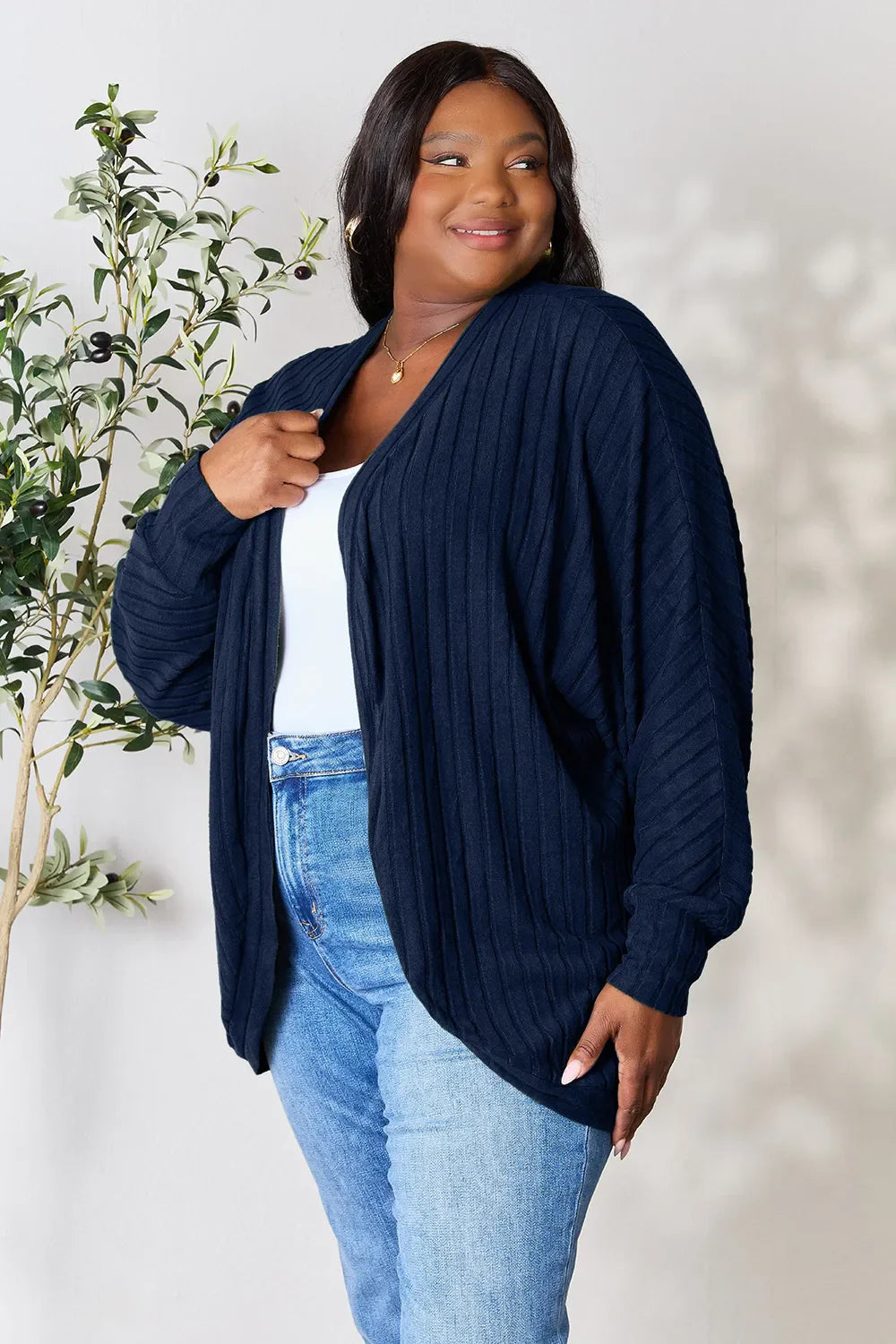 Basic Bae Full Size Ribbed Cocoon Cardigan | Includes Plus Size