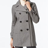 Anne Klein Double-Breasted Long Peacoat Medium Gray