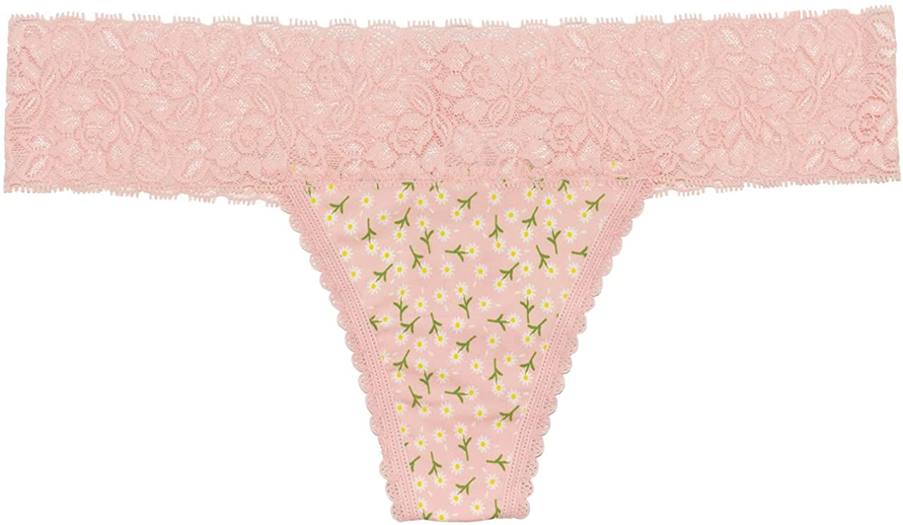 Ditsy Floral Laser Cut Thong With Lace Waistband