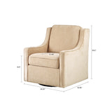 Upholstered Swivel Chair with Curved Armrest and Metal Base