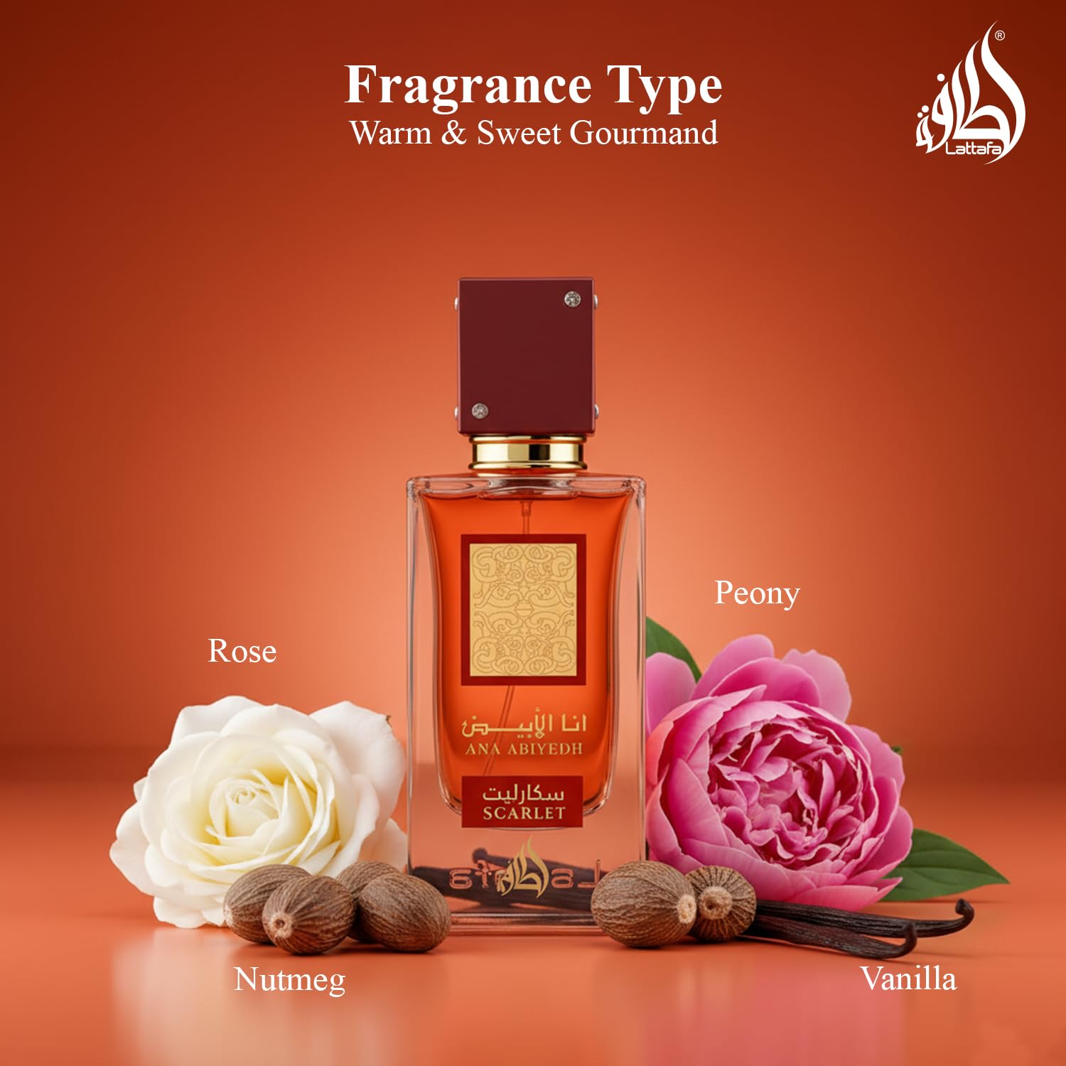 Lattafa Ana Abiyedh Scarlet Eau De Parfum, 60 Ml / 2.0 Oz, Fruity Floral Gourmand Fragrance For Men & Women
