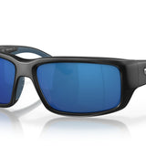 Costa Del Mar Mens Fantail Polarized Rectangular Sunglasses Matte BlackGrey Blue Mirrored Polarized580P 59 mm