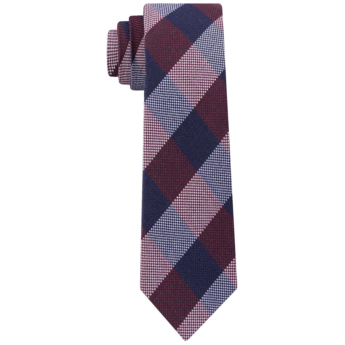 Tommy Hilfiger Mens Wool Blend Check Print Neck Tie Red O/s