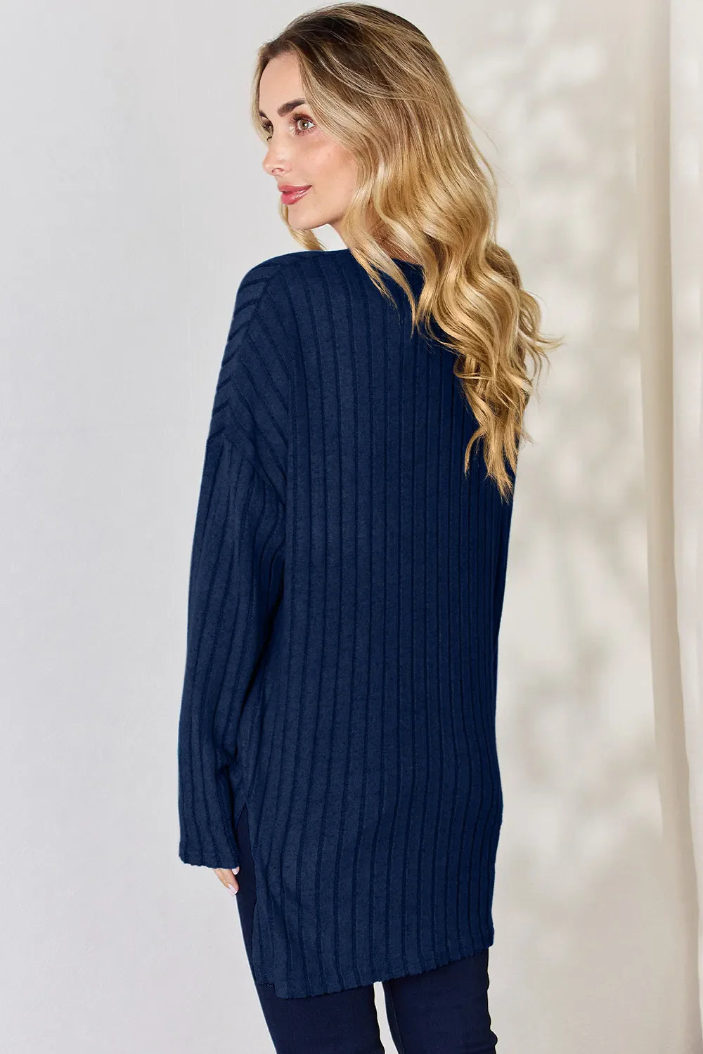 Basic Bae Full Size Ribbed Half Button Long Sleeve High-low Knit Top | Includes Plus Size