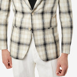 Tallia Men's Slim Fit Plaid Linen Blazer Beige Size 38