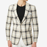 Tallia Men's Slim Fit Plaid Linen Blazer Beige Size 38