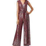 Tahari Asl Women's Gold Foil Lace Jumpsuit Size M