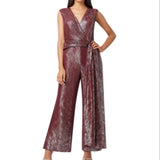 Tahari Asl Women's Gold Foil Lace Jumpsuit Size M