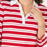Karen Scott Women's Striped Split Neck Grommet Trim Top Red Size Large