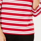 Karen Scott Women's Striped Split Neck Grommet Trim Top Red Size Large