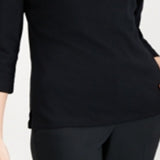 Karen Scott Women's Knit 3/4 Sleeve Split Neck Top Black Size Large
