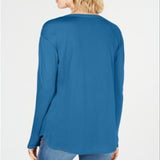 INC International Concepts Women's Split Neck Pullover Blouse Blue Size Petite Large