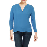 INC International Concepts Women's Split Neck Top Blue Size Petite X-Large