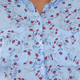 Charter Club Women's Floral Linen Button Down Top Blue Size Large