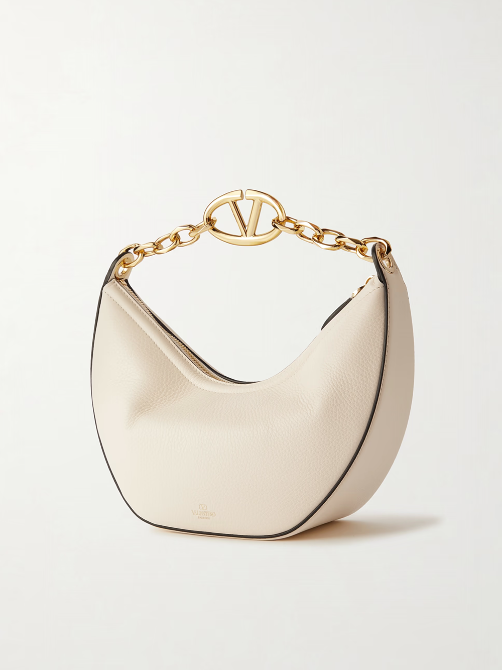 Valentino Garavani Ivory Leather Small Hobo Shoulder Bag