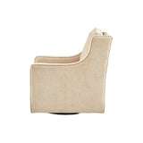Upholstered Swivel Chair with Curved Armrest and Metal Base
