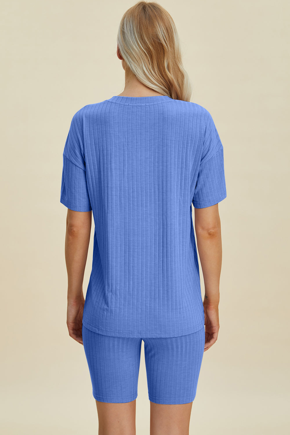 Basic Bae Full Size Ribbed V-neck Short Sleeve Top And Shorts Set