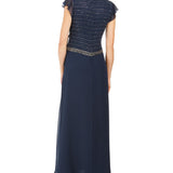 J Kara Embellished Long Side-Tie Gown Blue Size 16