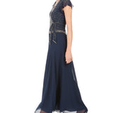 J Kara Embellished Long Side-Tie Gown Blue Size 16