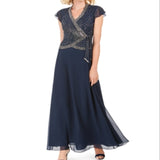 J Kara Embellished Long Side-Tie Gown Blue Size 16