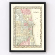 Vintage Map Of Chicago, Illinois 1870