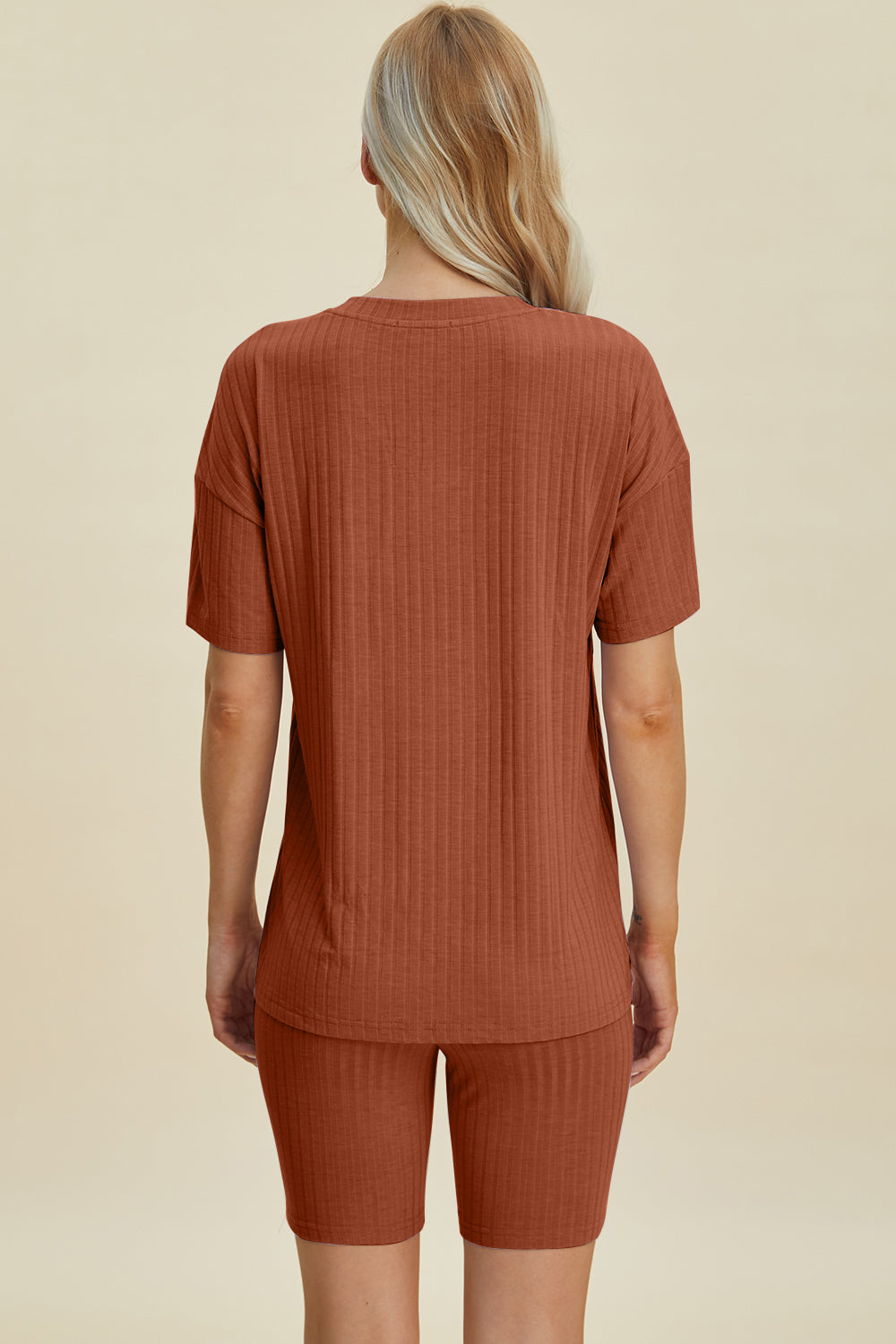 Basic Bae Full Size Ribbed V-neck Short Sleeve Top And Shorts Set