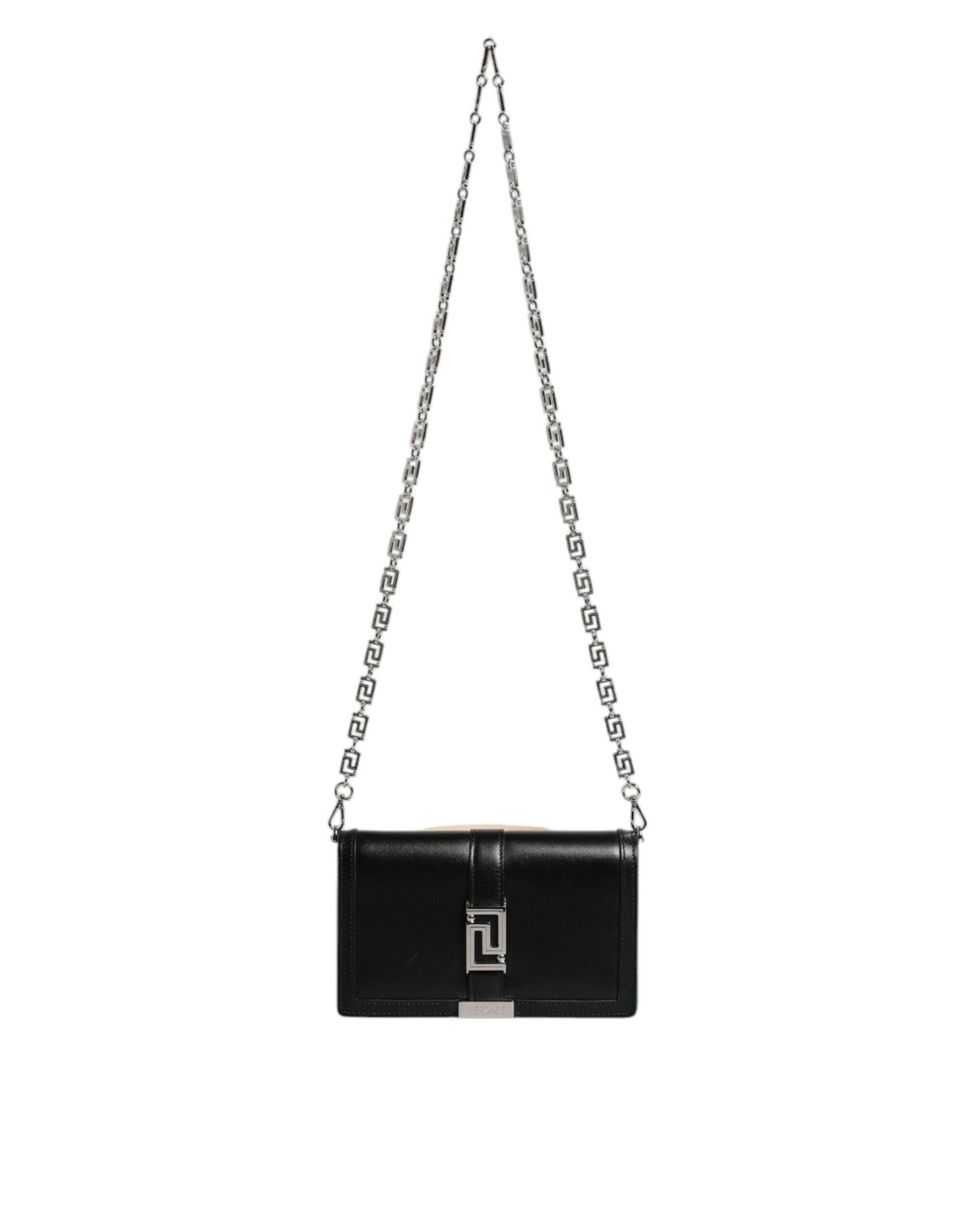 Versace Black Calfskin Leather Chain Strap Shoulder Crossbody Bag