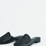 Lucky Brand Salt + Umber Positano Leather Flat Slides In Black, Size 8
