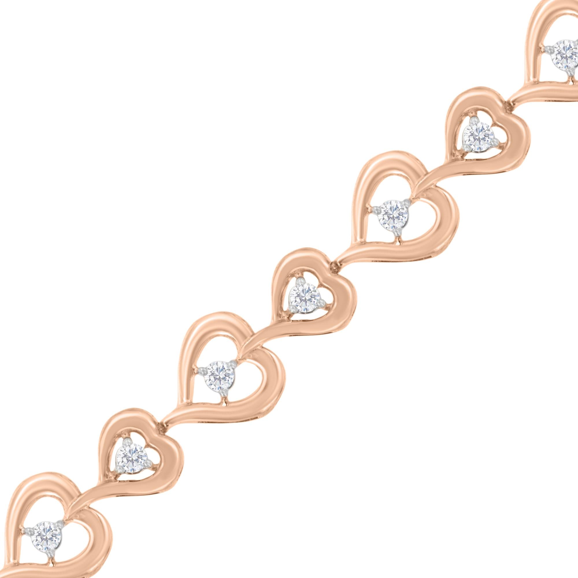 Rose Plated Sterling Silver Diamond Heart-linked Bolo Bracelet (0.30 Cttw, H-i Color, I2-i3 Clarity)