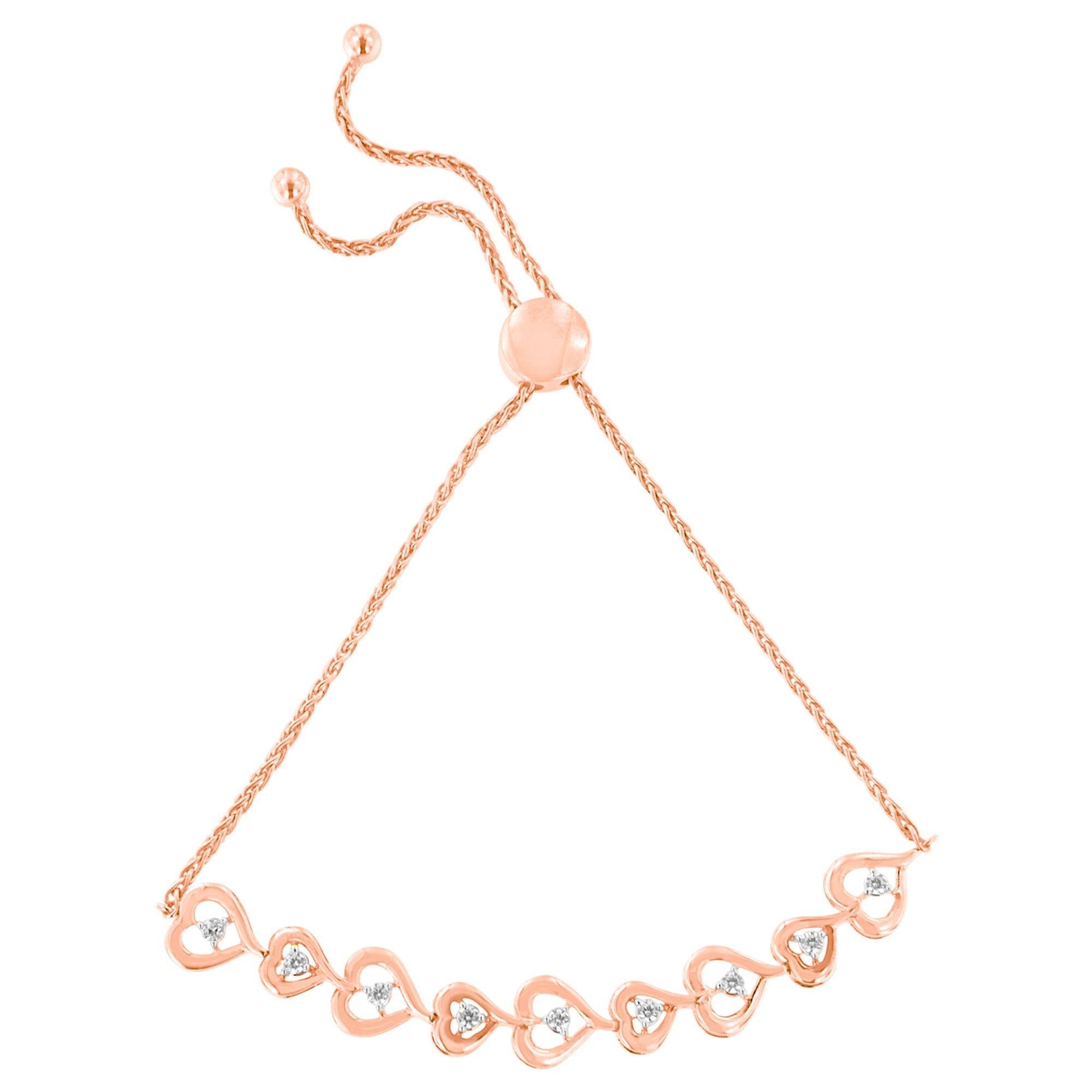 Rose Plated Sterling Silver Diamond Heart-linked Bolo Bracelet (0.30 Cttw, H-i Color, I2-i3 Clarity)
