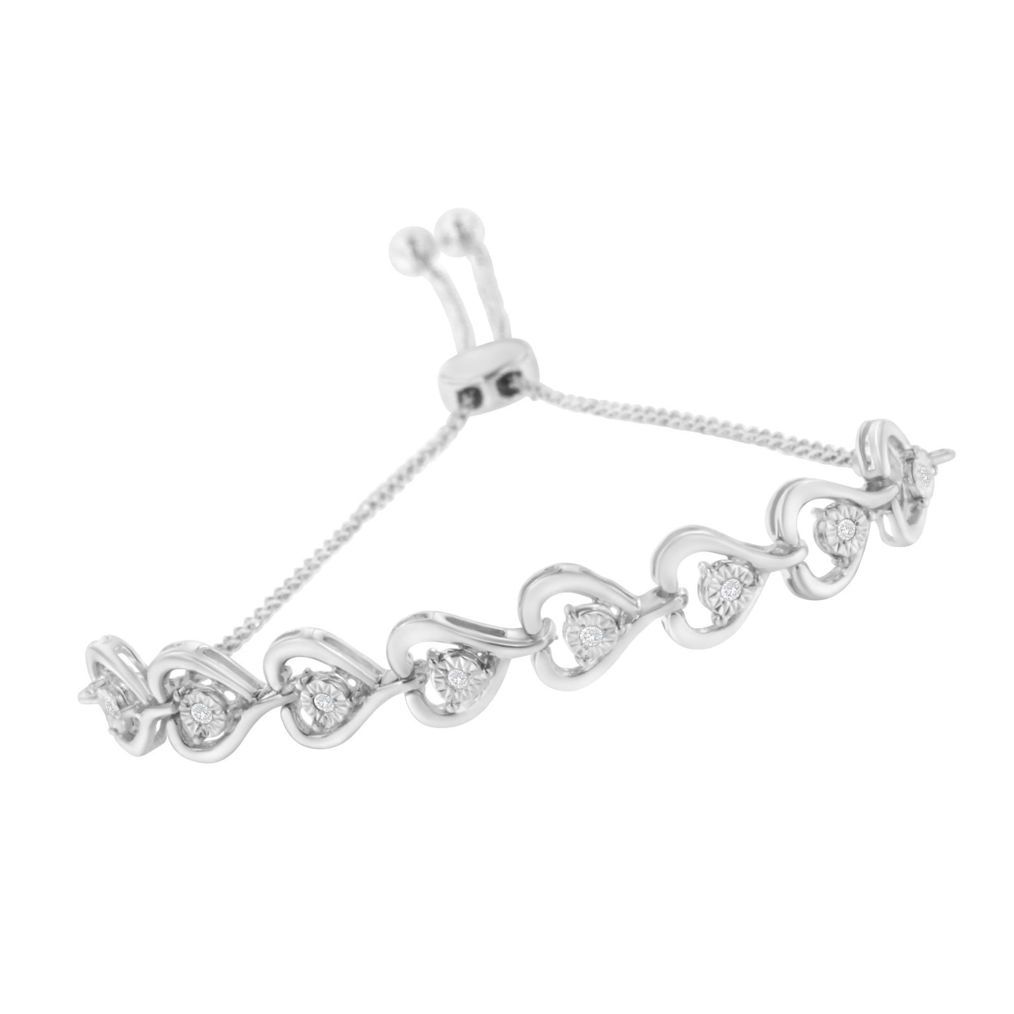 Sterling Silver Diamond Woven Heart Bolo Bracelet (0.1 Cttw, H-i Color, I2-i3 Clarity)