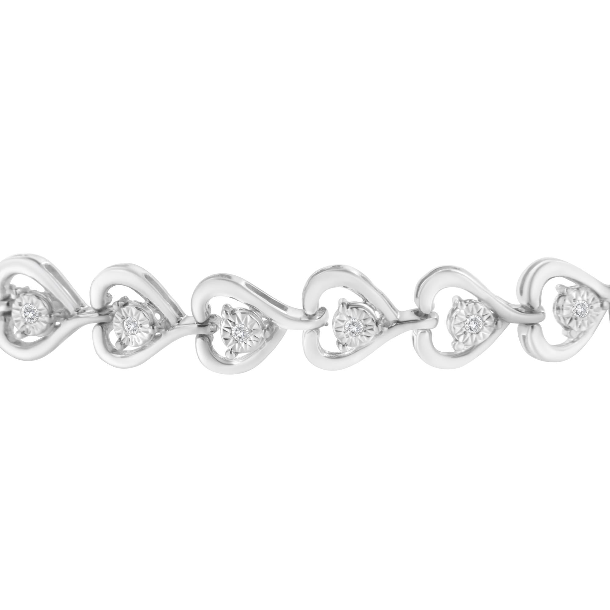 Sterling Silver Diamond Woven Heart Bolo Bracelet (0.1 Cttw, H-i Color, I2-i3 Clarity)