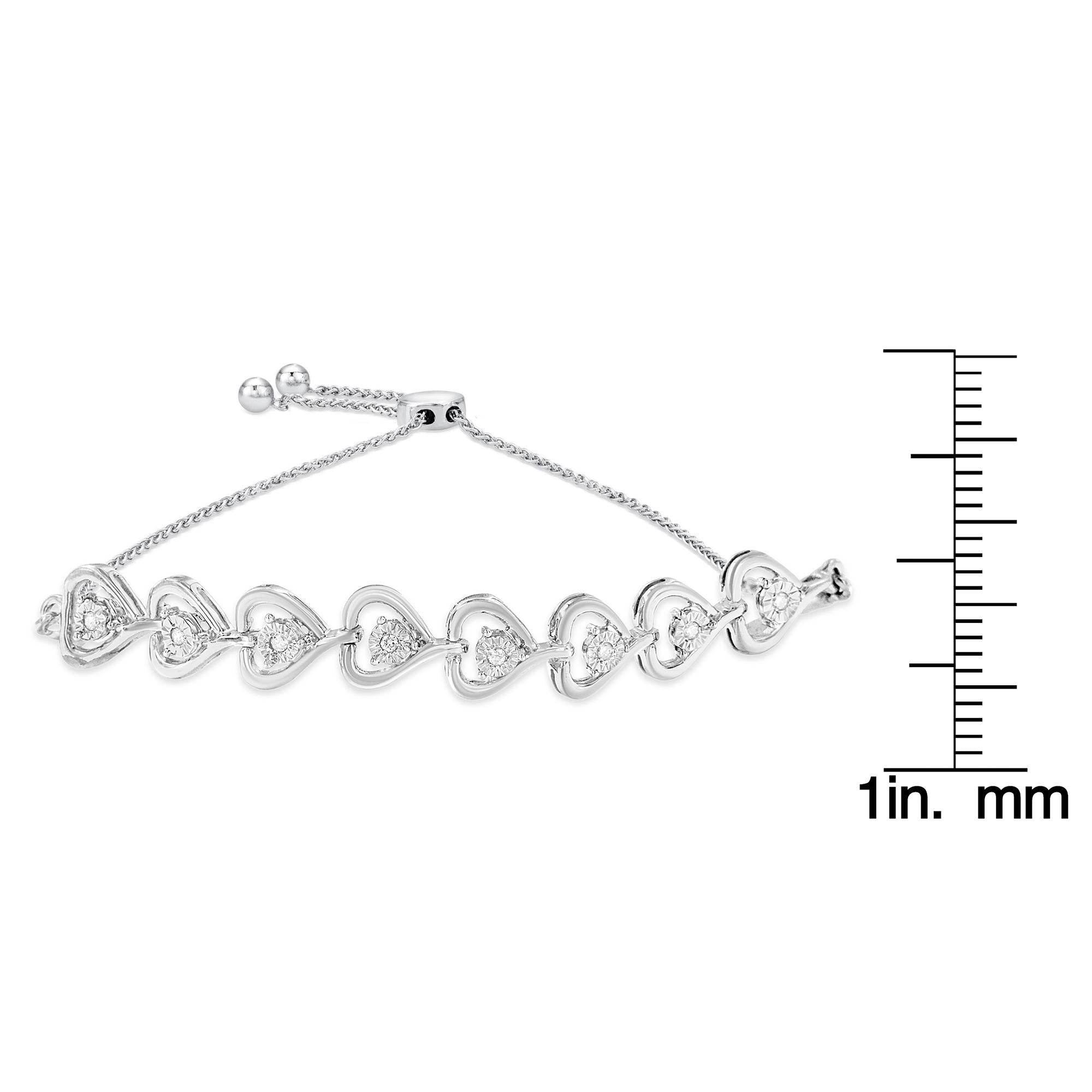 Sterling Silver Diamond Woven Heart Bolo Bracelet (0.1 Cttw, H-i Color, I2-i3 Clarity)