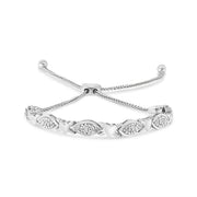 .925 Sterling Silver Diamond Accent Alternating Marquise Shape and Heart Links Bolo Bracelet (I-J Color, I3 Clarity) - Adjustable 6" to 9"