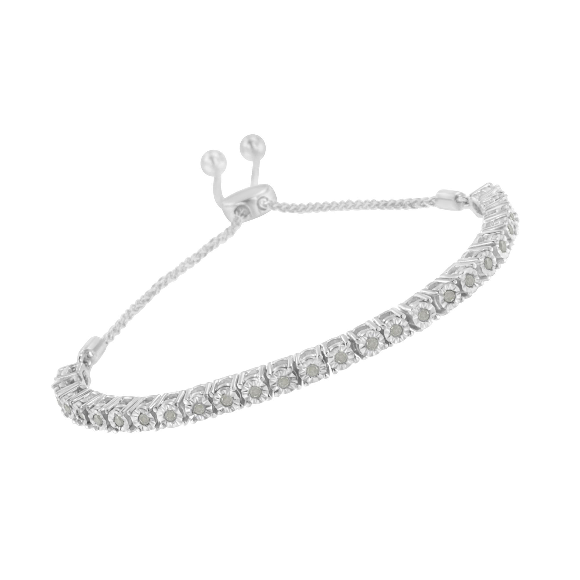 .925 Sterling Silver 1/4 Cttw Miracle-set Diamond 4”-10” Adjustable Bolo Tennis Bracelet (i-j Color, I3 Clarity)