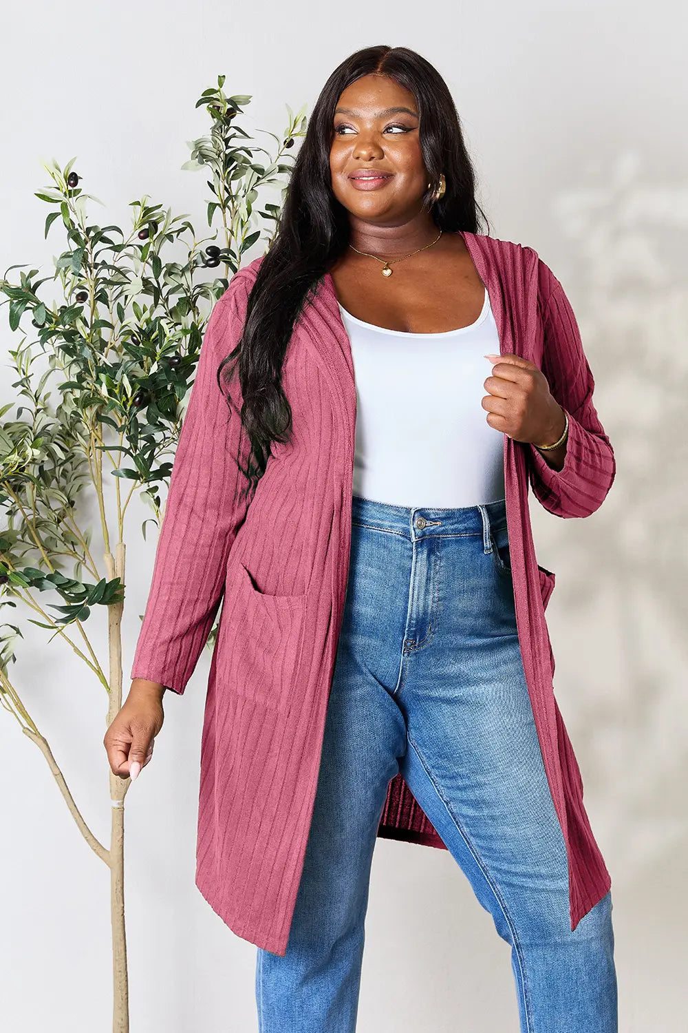 Basic Bae Full Size Hooded Sweater Cardigan | Includes Plus Size