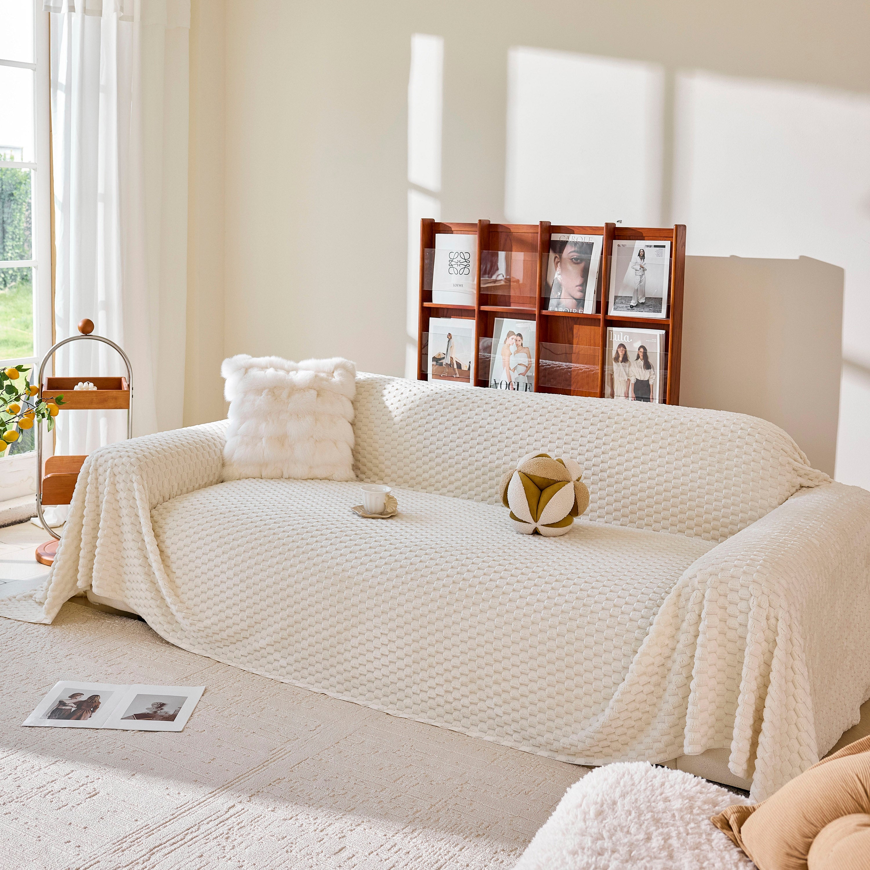 Thick Plush Non-slip Sofa Throw Cover, Warm Soft Faux Fur Couch Protector For Winter
