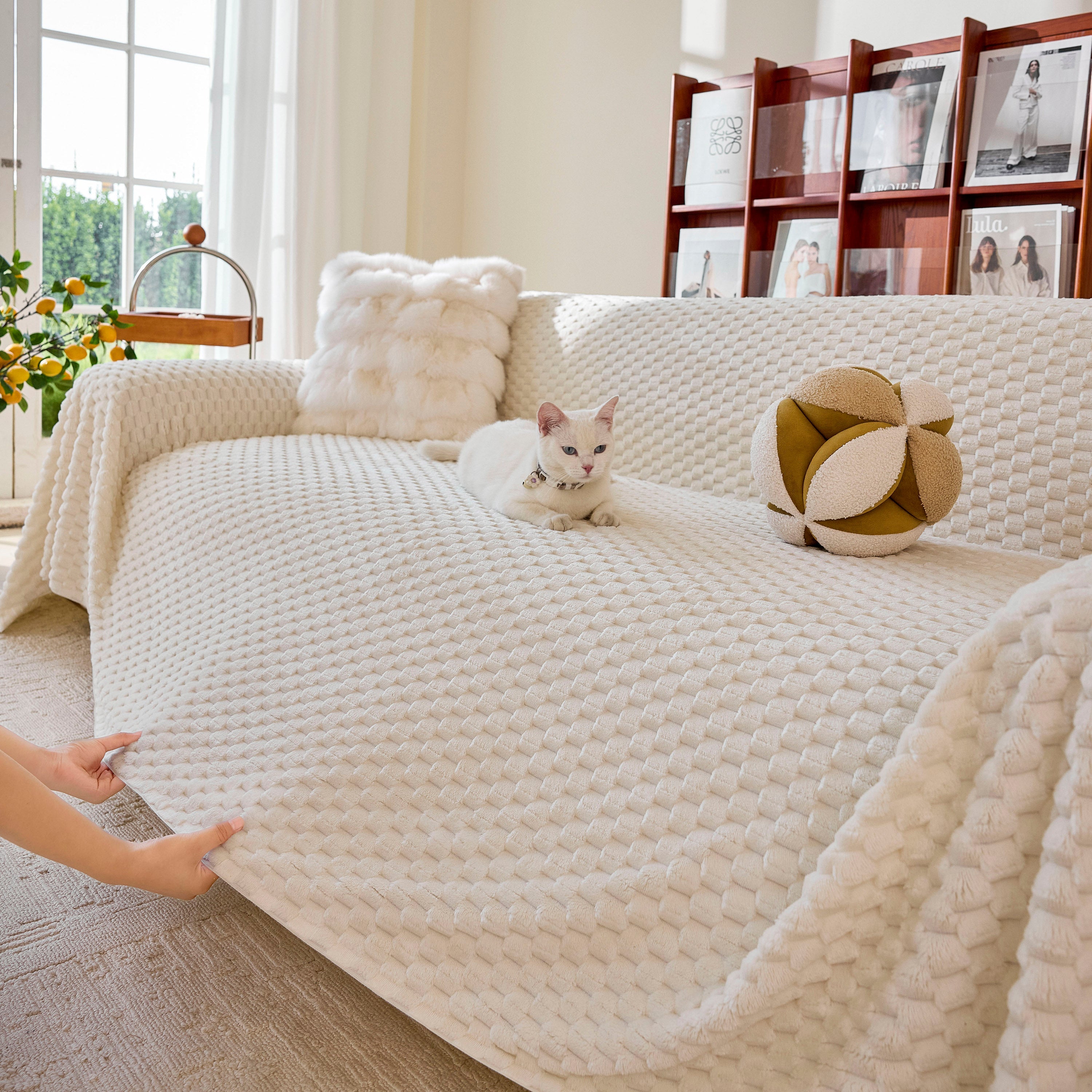 Thick Plush Non-slip Sofa Throw Cover, Warm Soft Faux Fur Couch Protector For Winter