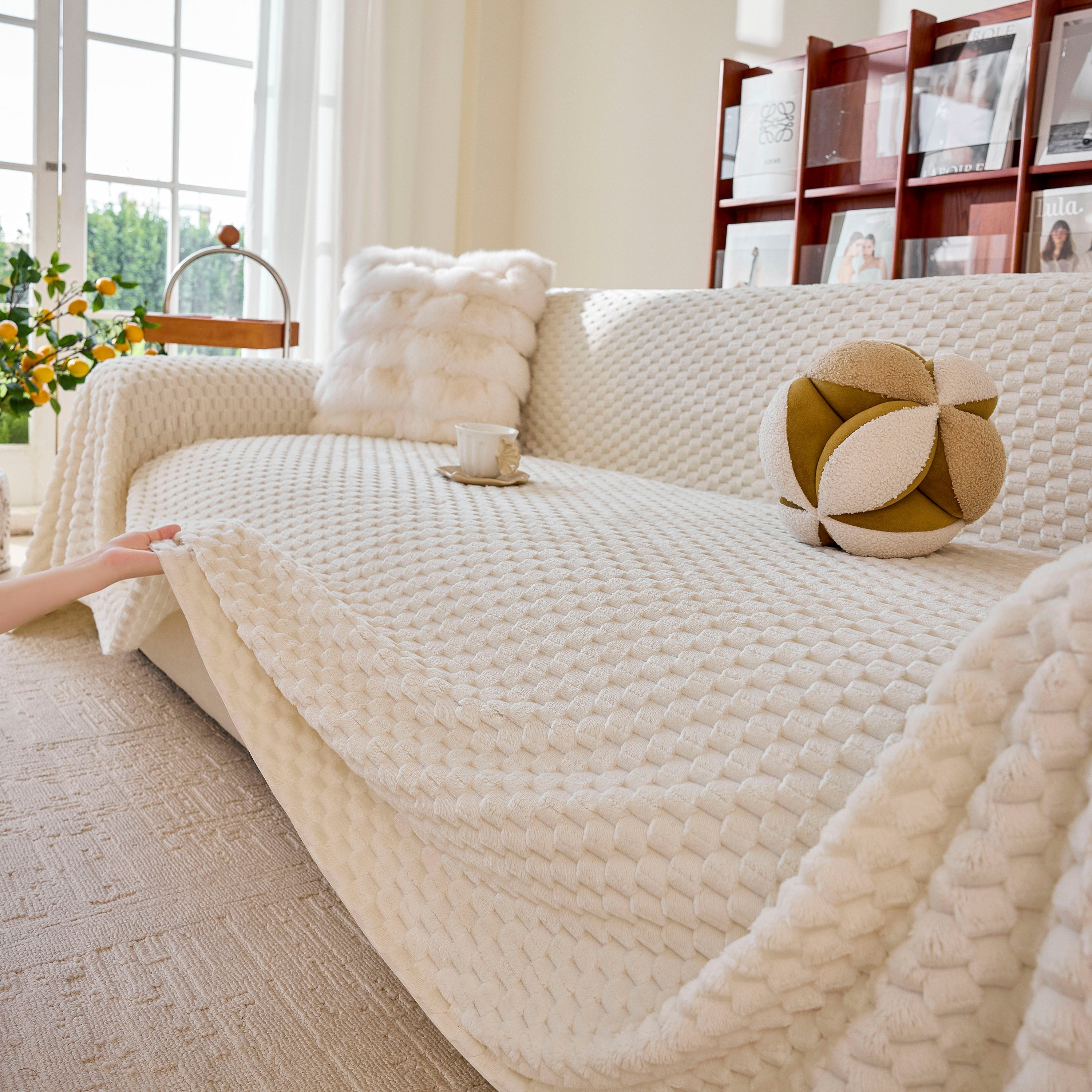 Thick Plush Non-slip Sofa Throw Cover, Warm Soft Faux Fur Couch Protector For Winter