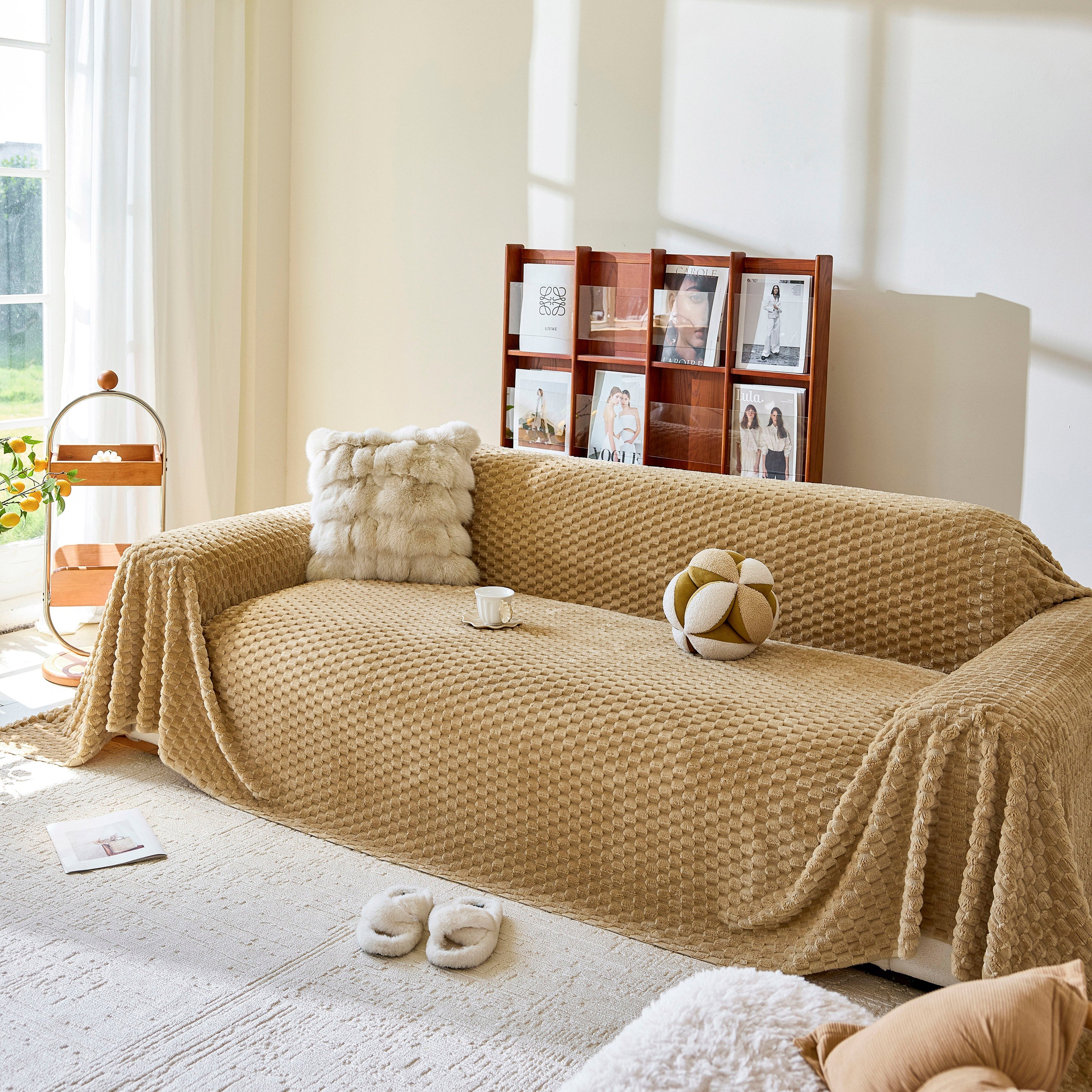Thick Plush Non-slip Sofa Throw Cover, Warm Soft Faux Fur Couch Protector For Winter