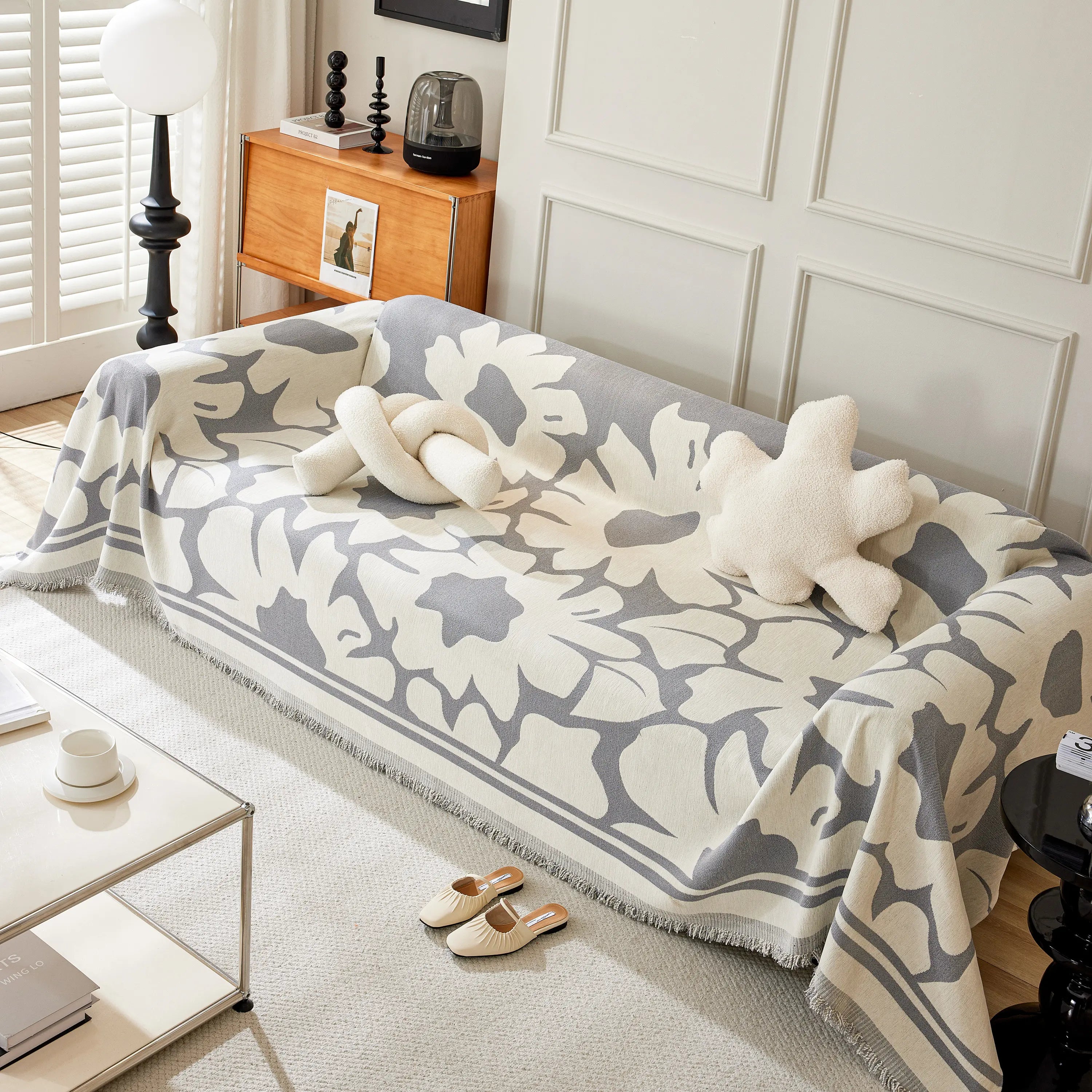 Chenille Floral Soft Thick Reversible Blanket Covers For Couch, Couch Protector Blanket Cover Sofa