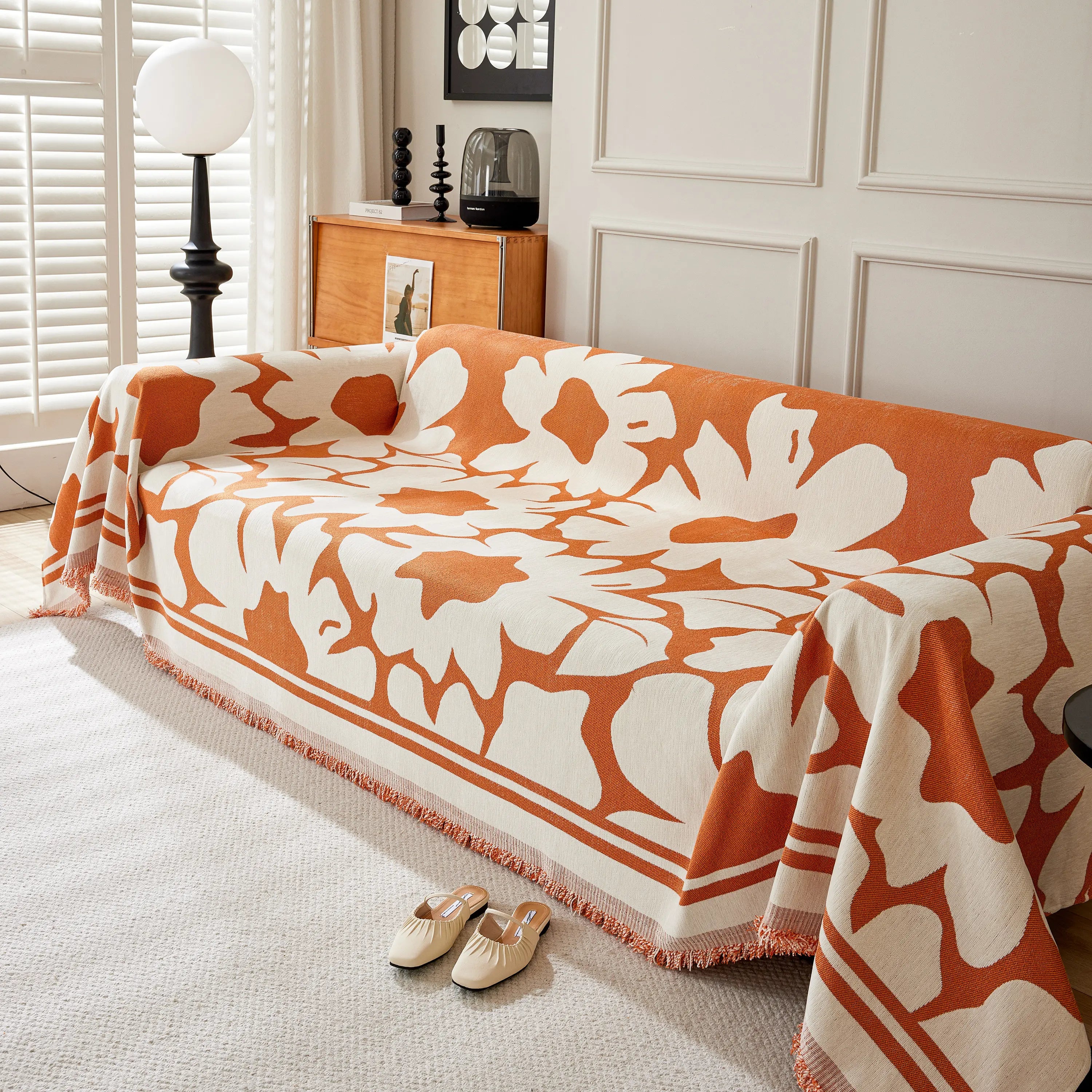 Chenille Floral Soft Thick Reversible Blanket Covers For Couch, Couch Protector Blanket Cover Sofa
