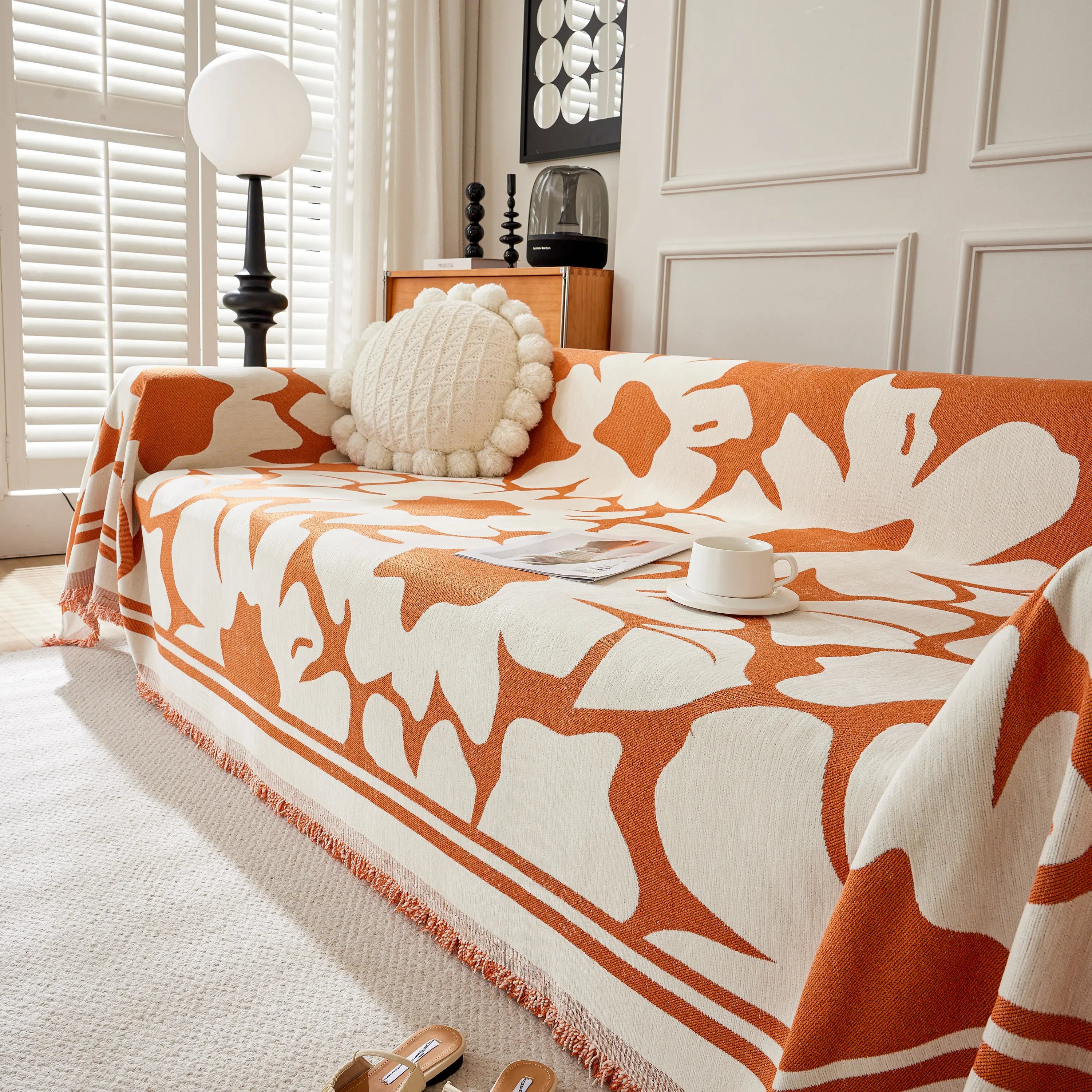 Chenille Floral Soft Thick Reversible Blanket Covers For Couch, Couch Protector Blanket Cover Sofa