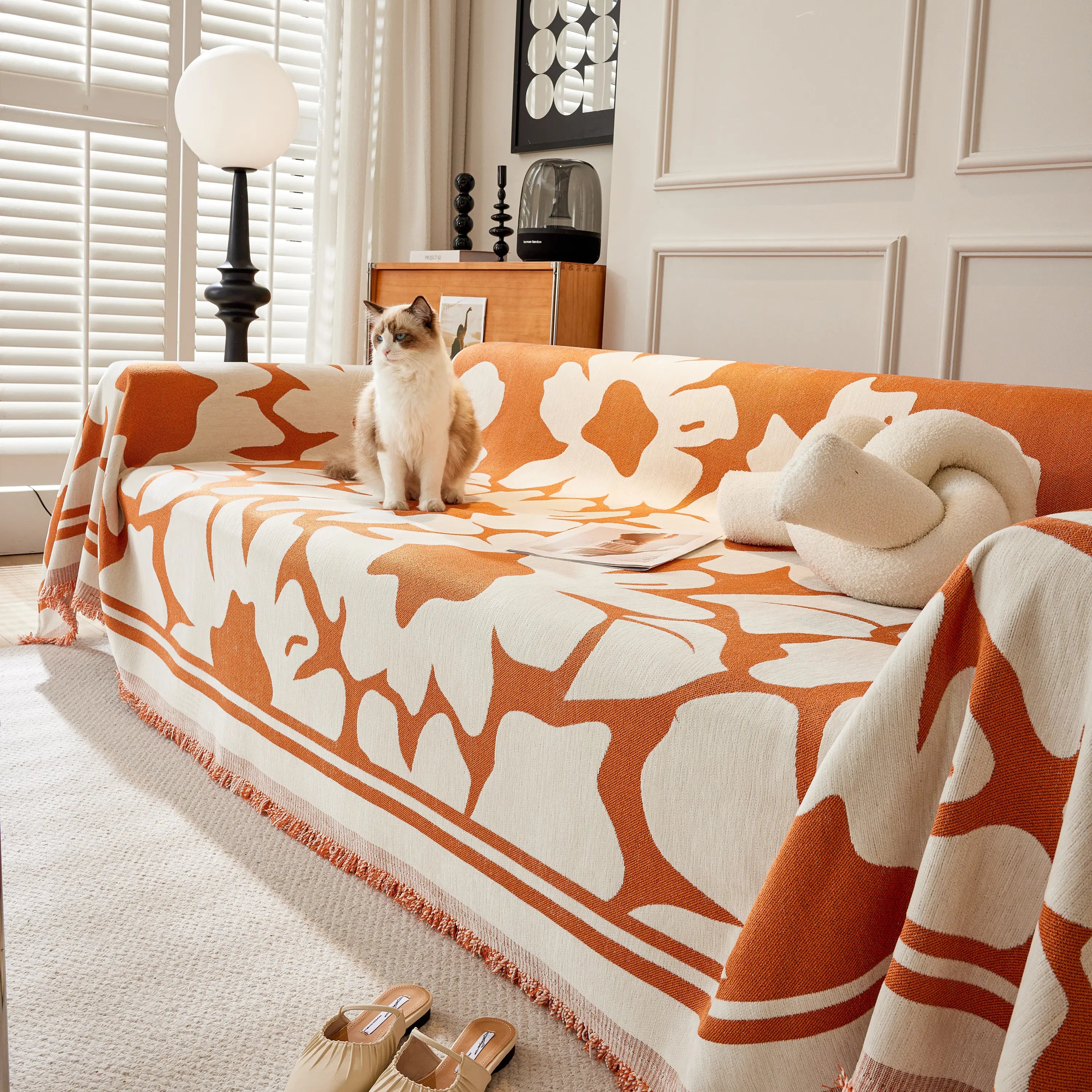 Chenille Floral Soft Thick Reversible Blanket Covers For Couch, Couch Protector Blanket Cover Sofa