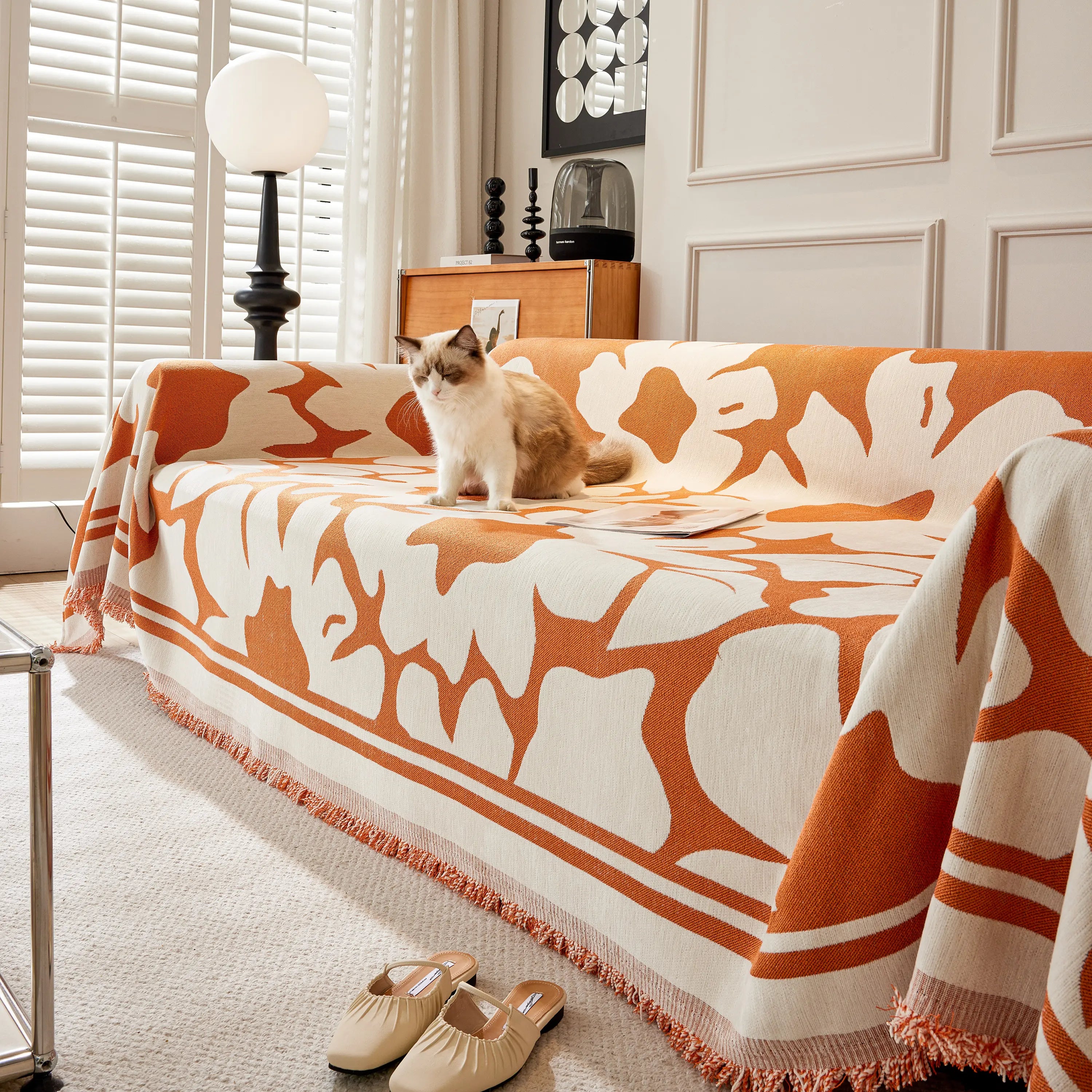 Chenille Floral Soft Thick Reversible Blanket Covers For Couch, Couch Protector Blanket Cover Sofa
